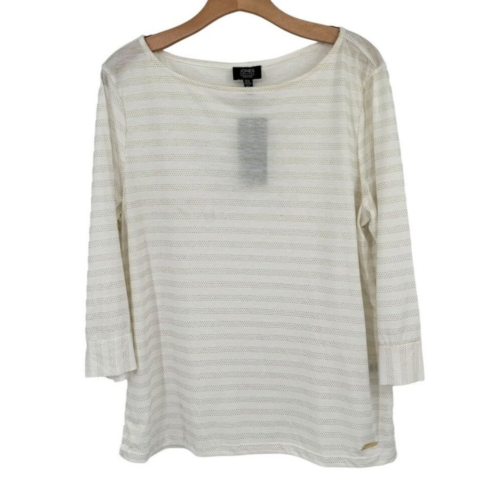 Jones New York  size XL Womens Ivory Gold Striped 3/4 Sleeve Top shirt new